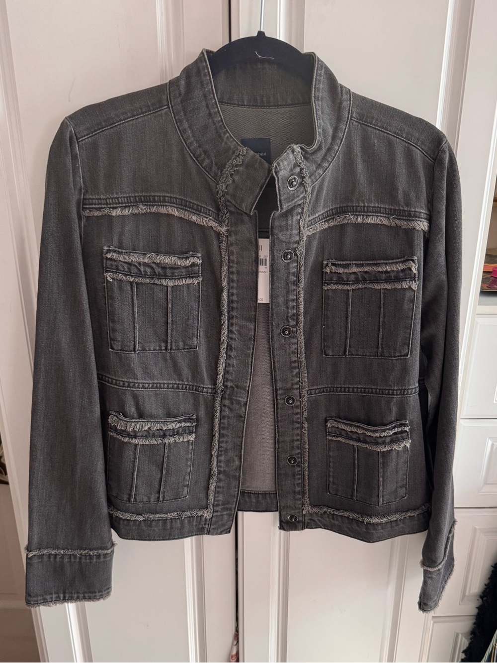 Jjill denim NWT grey denim fringe detail jacket. Size small